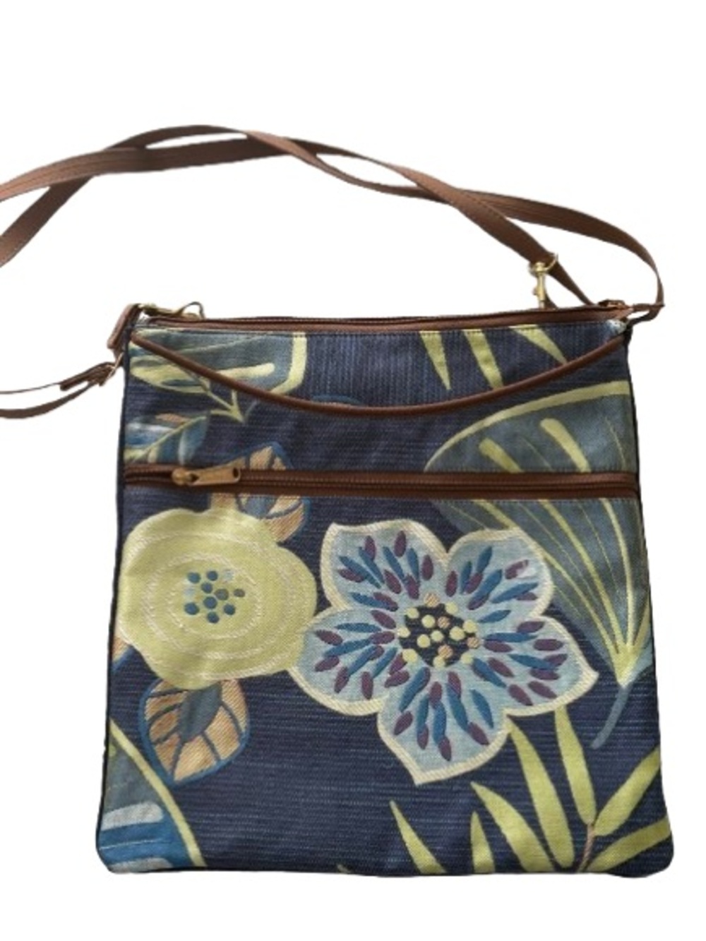 Danny K USA Floral Tapestry Crossbody Bag Navy Blue Canvas Made in USA NWOT
